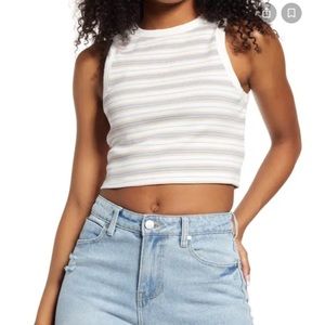 BP Striped Cropped Tank Top 1X Pastel Stripe Ribbed Sleeveless